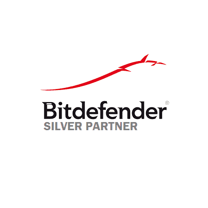 Bitdefender Silver Partner logo featuring a red dragon and text on a dark background.
